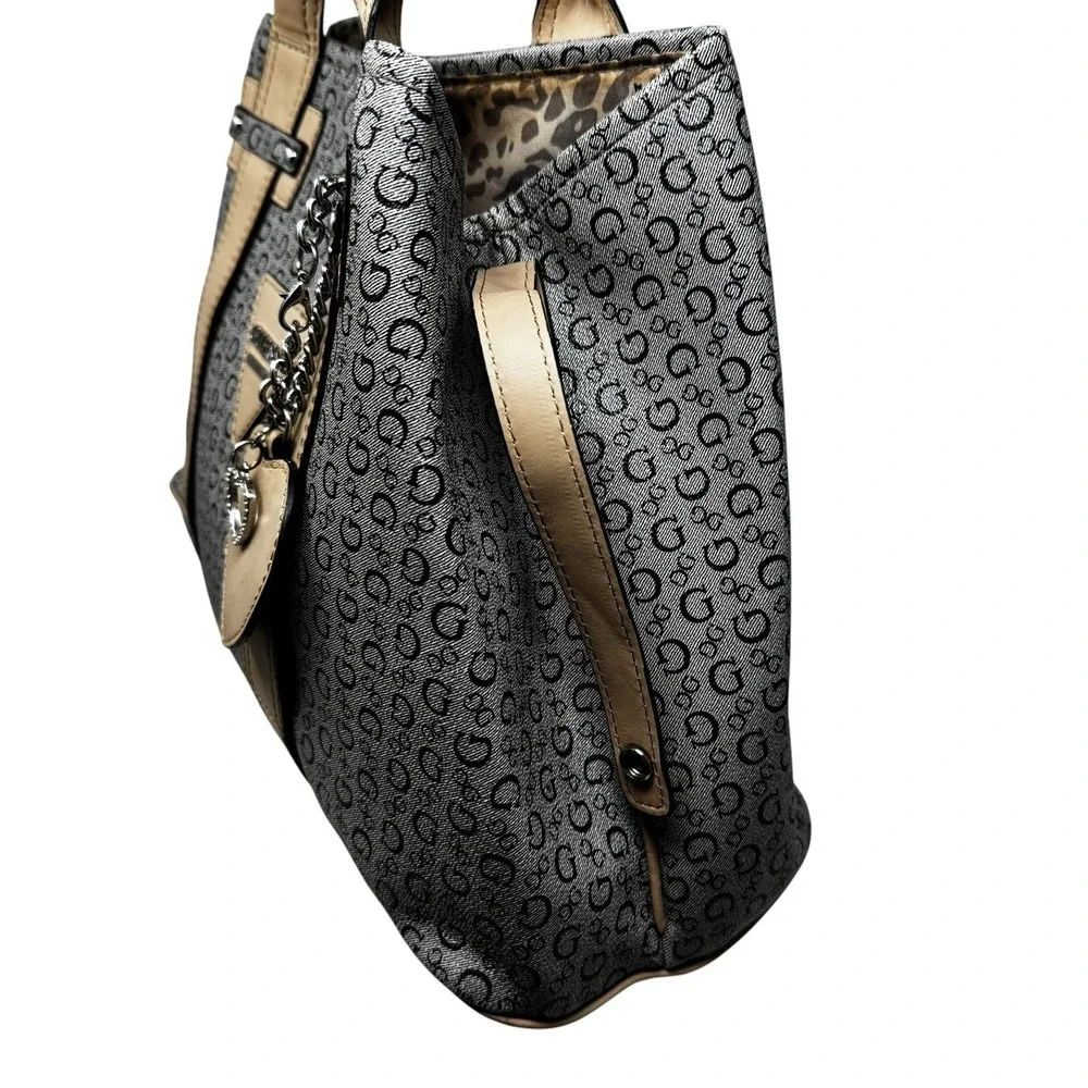Guess Bright Candy Tote Bag With Monogram & Charm Faux Leather Hobo